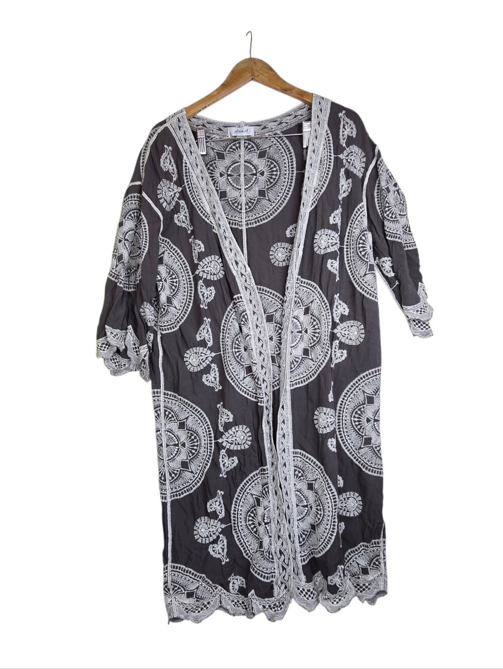 Anis.A Boho Floral Embroidered Kimono Cardigan L/XL Long Duster Layering Piece‎